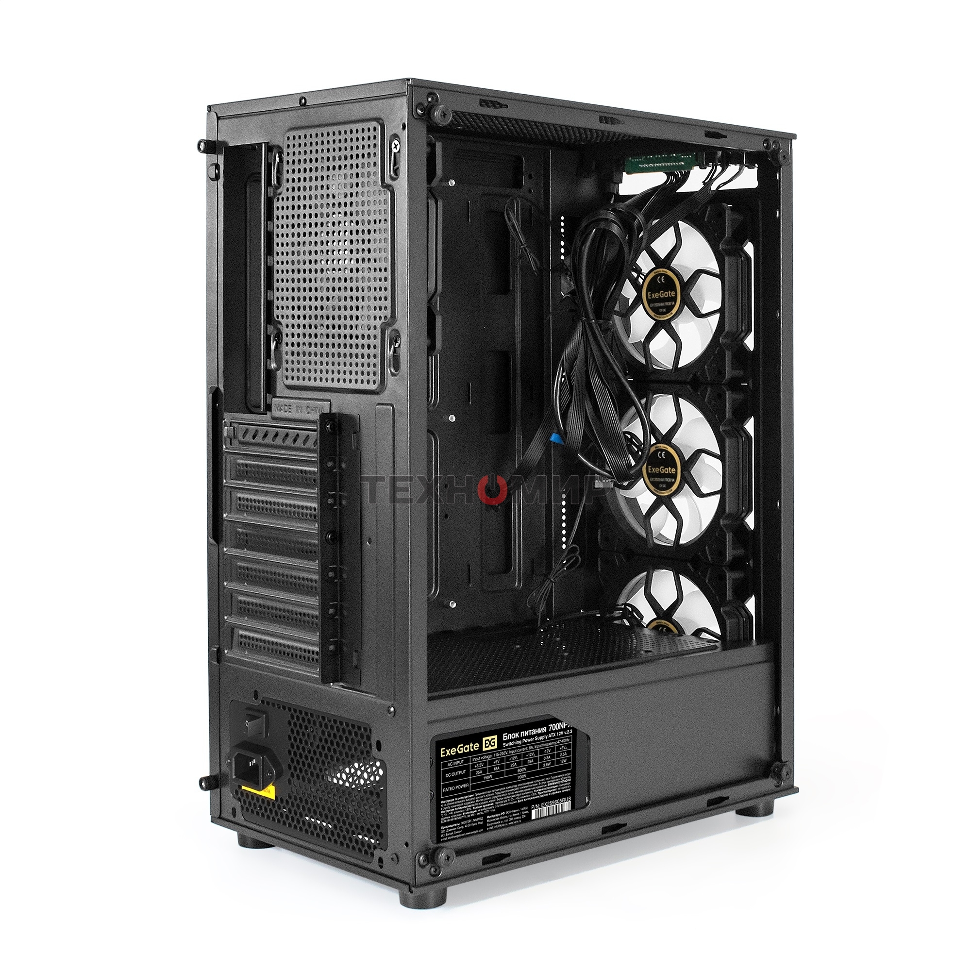 Компьютерный корпус Miditower ExeGate i3 BASE-NPX700 (ATX, БП 700NPX с вент. 12 см, с окном, 1*USB+1*USB 3.0, аудио, 4 вент. 12см с RGb подсветкой)