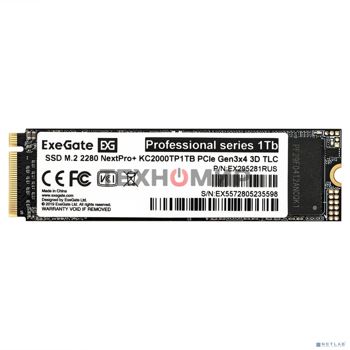 Накопитель SSD EXEGATE NEXTPRO+ KC2000TP1Tb, 1Tb, PCIe 3.0 x4, M.2 2280, NVMe, R/W 1800/1400