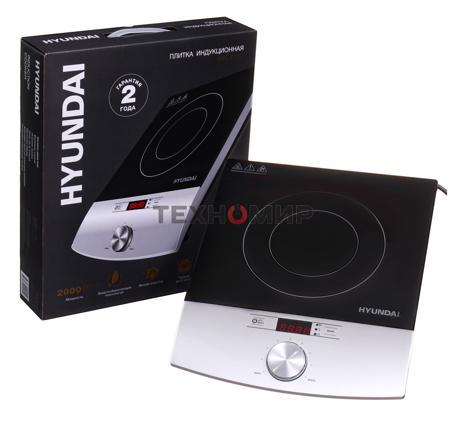 Плита настольная электрическая Hyundai HYC-0102 серебристый/черный стеклокерамика