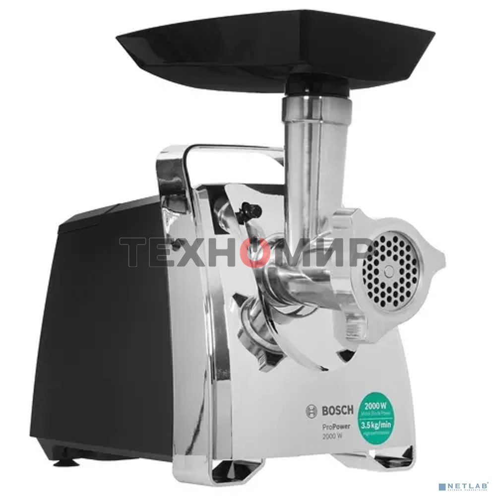 Мясорубка электрическая Bosch MFW67440 черный, 2000 Вт, 3.5 кг/мин, реверс, защита от перегрузки, насадки - 7