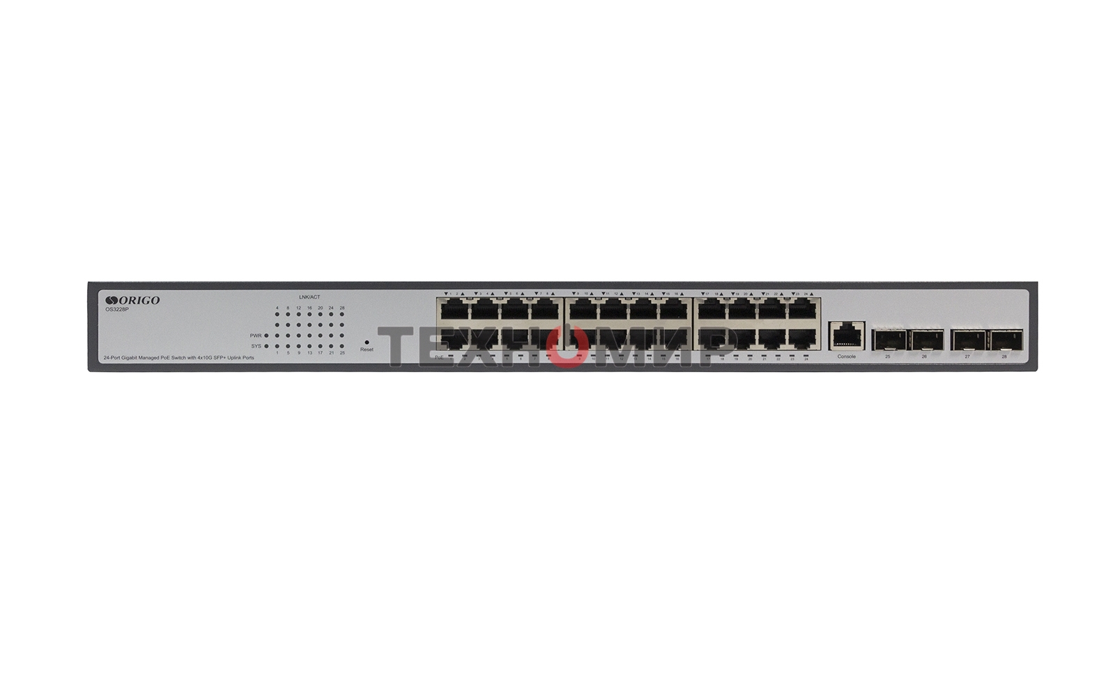 Коммутатор ORIGO Managed L3 Switch 24x1000Base-T PoE, 4x10Gbase-X SFP+, PoE Budget 370W, RJ45 Console, 19