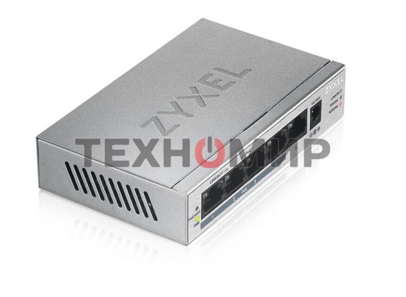 Коммутатор Zyxel GS1005HP Switch PoE +, 5xGE (4xPoE +), desktop, metal, silent, PoE budget 60 W