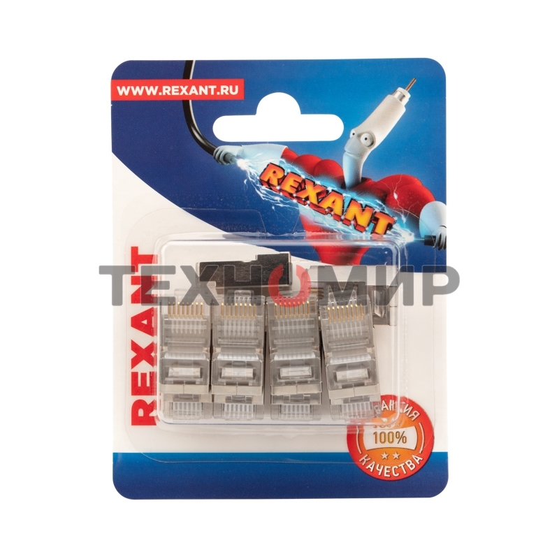 Разъем сетевой Rexant LAN на кабель, штекер 8Р8С (Rj-45), под обжим, в экране, (10 шт.)