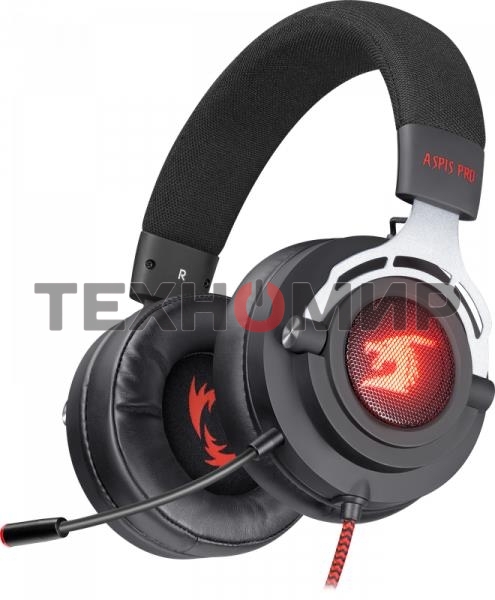 Гарнитура проводная игровая Defender Aspis Pro, для компьютера и игровых консолей, накладные, черный/красный