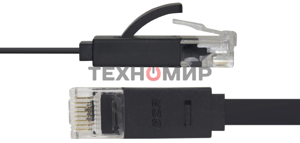 Патч-корд Greenconnect плоский прямой PROF 15.0m UTP медь, cat.6, черный, позолоченные контакты, 30 AWG, Premium ethernet high speed 10 Гбит/с, RJ45, T568B (GCR-LNC616-15.0m)