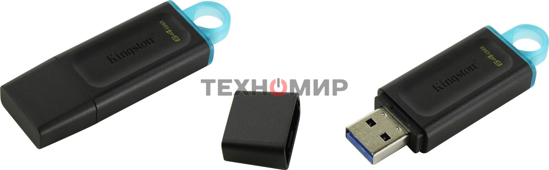 Флешка USB Kingston DataTraveler Exodia (DTX/64GB), 64Gb, USB 3.2 Gen 1, R/W 200/60, черный/бирюзовый