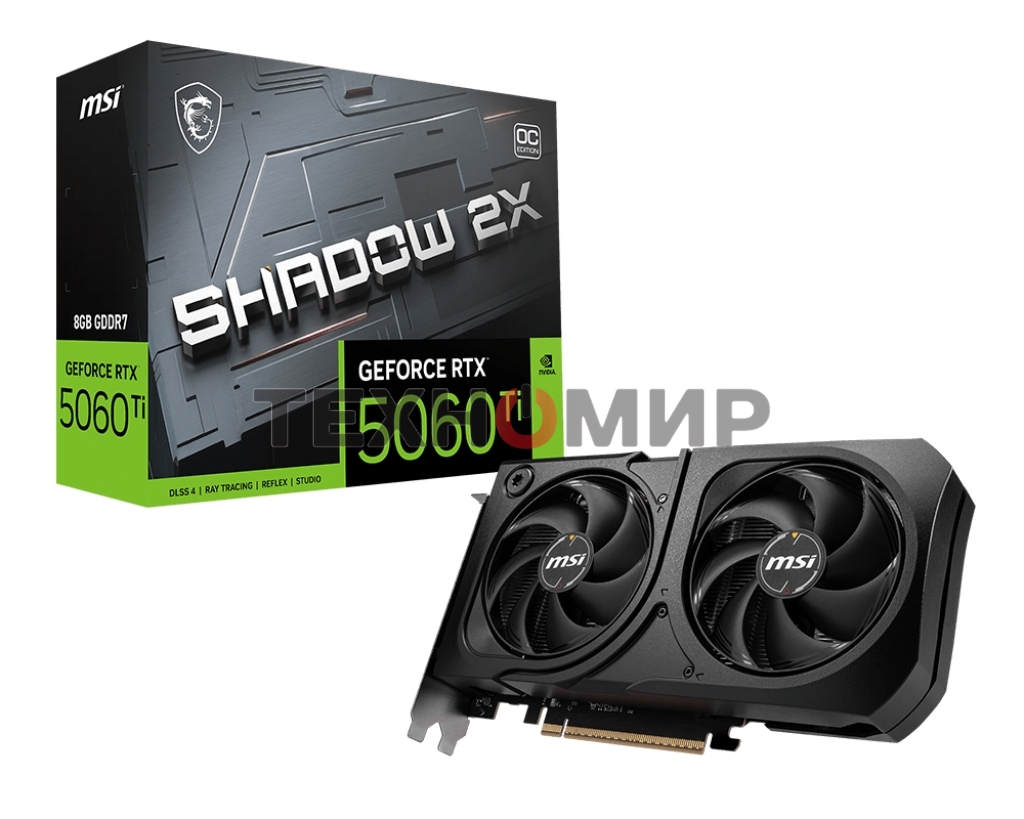 Видеокарта MSI RTX 5060 Ti 8G SHADOW 2X OC PLUS, NVIDIA RTX 5060 Ti, 8 ГБ GDDR7, 128 бит, PCI-e 5.0, 1xHDMI, 3xDP, 2617 МГц