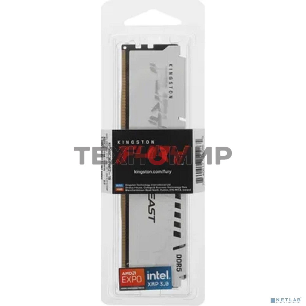 Оперативная память Kingston Fury Beast, DDR5, 16Gb (1x16Gb), 6000MHz, CL36, DIMM, с радиатором, белый