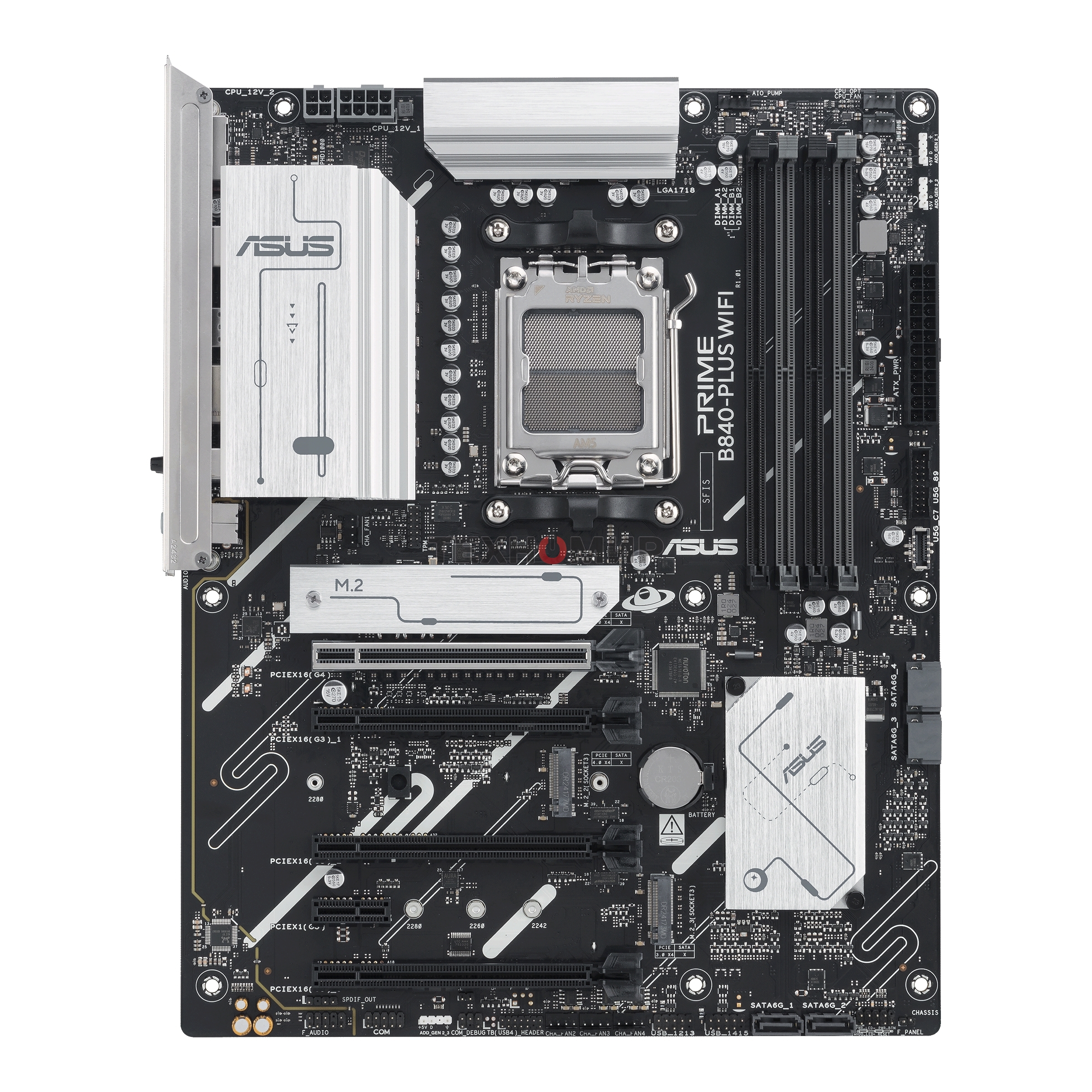 Материнская плата ASUS PRIME B840-PLUS WIFI, AM5, AMD B840, 4xDDR5, 4xSATA, 3xM.2, 1xPCIe 4.0 x16, 1xPCIe 3.0 x16, 2xPCIe 3.0 x16, 1xPCIe 3.0 x1, 1xDP, 1xHDMI, 1x 2.5Gb LAN, 8xUSB-A, 3x3.5 мм, 7.1, ATX