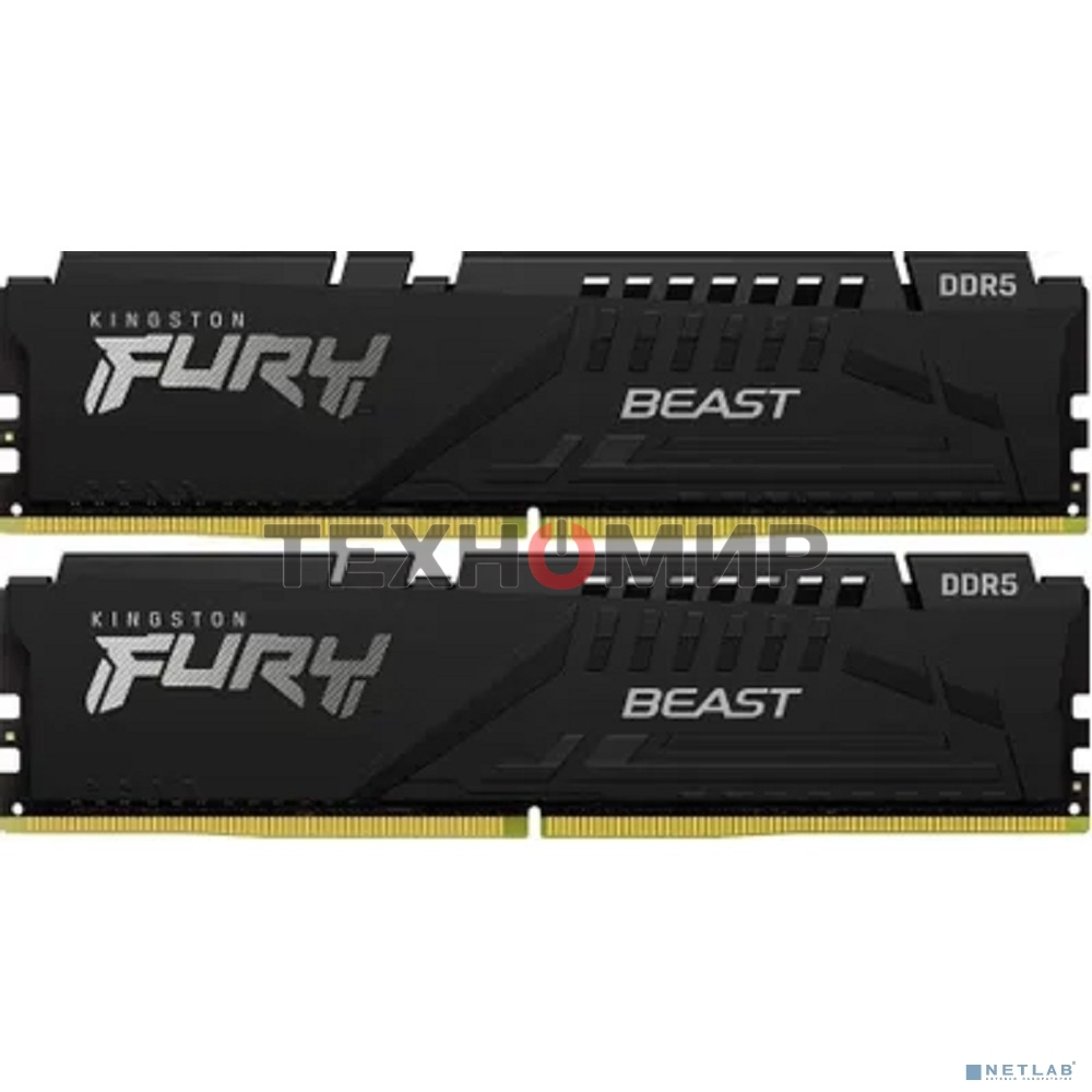 Оперативная память Kingston Fury Beast Black, DDR5, 64GB (2x32GB), 5200 MHz, CL40, с радиатором, чёрный