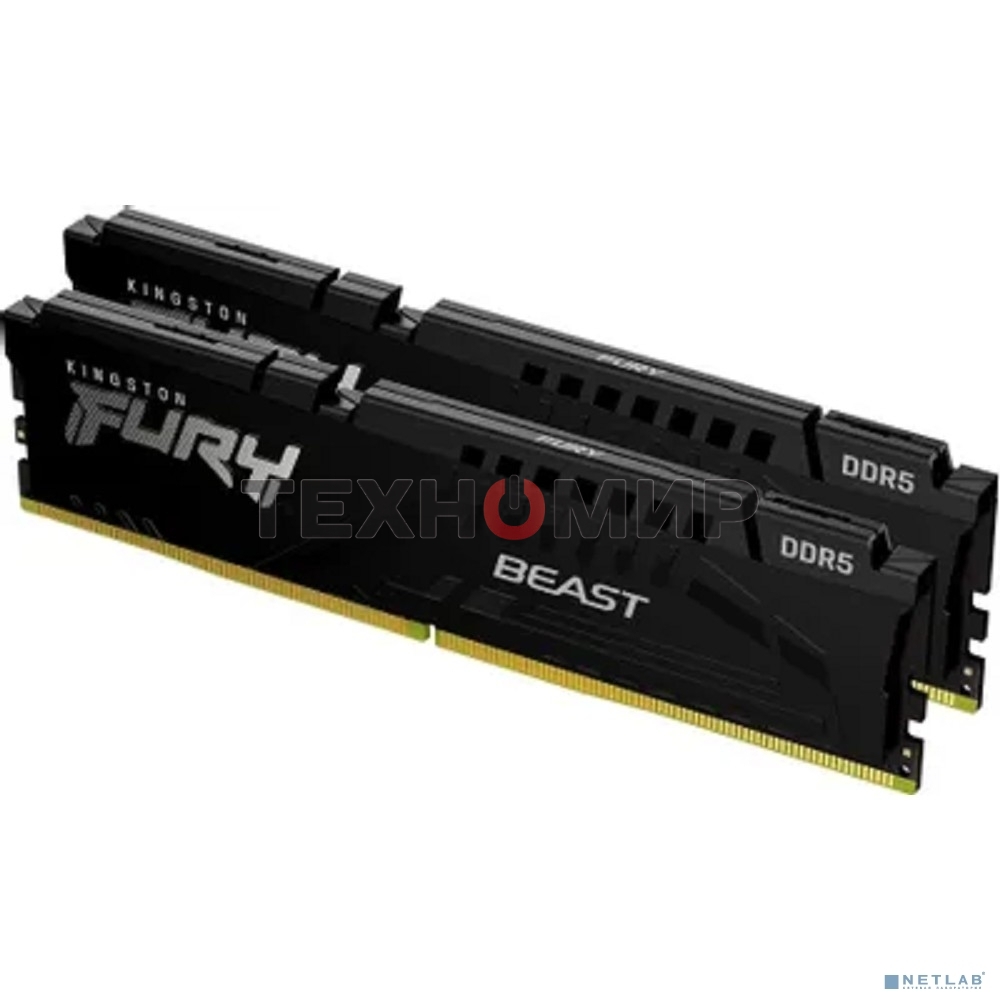 Оперативная память Kingston Fury Beast Black, DDR5, 64GB (2x32GB), 5200 MHz, CL40, с радиатором, чёрный