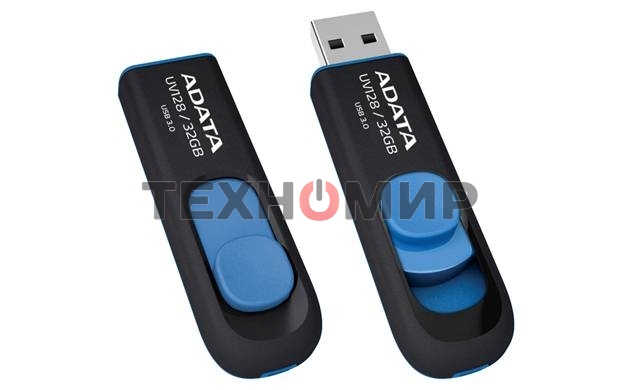 Флешка USB ADATA UV128 (AUV128-64G-RBE), 64Gb, USB 3.0, R/W 100/30, черный/синий