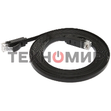 Патч-корд Greenconnect плоский прямой PROF 15.0m UTP медь, cat.6, черный, позолоченные контакты, 30 AWG, Premium ethernet high speed 10 Гбит/с, RJ45, T568B (GCR-LNC616-15.0m)