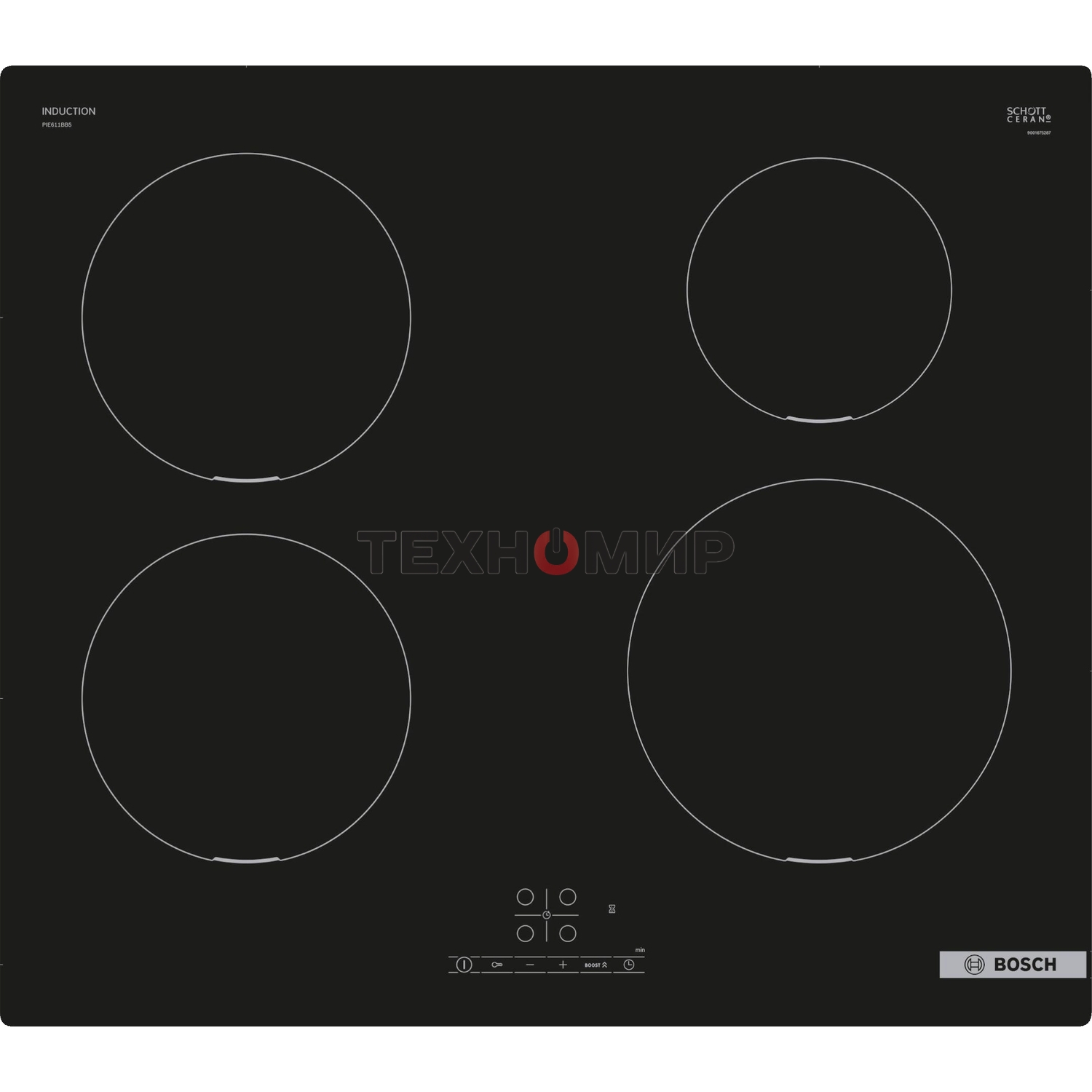 Индукционная варочная панель Bosch Serie 4 PUE611BB5E, индукционные, независимая, черный