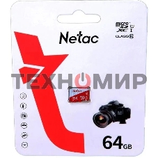 Флеш карта Netac P500 ECO 64Gb MicroSDXC U1/C10 up to 80Mb/s, retail pack card only