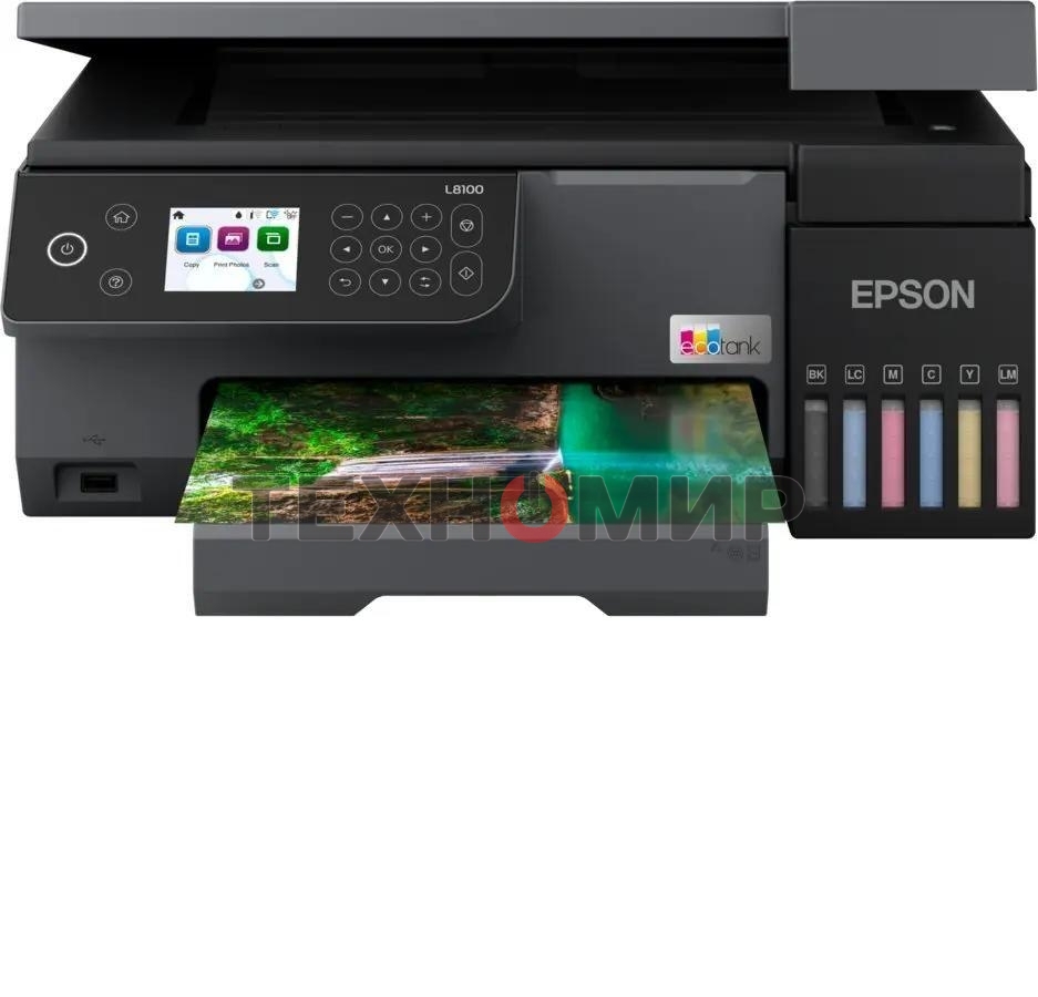 МФУ струйное Epson EcoTank L8100 (C11CK94***), A4, цветной, печ. до 8 стр/мин., 5760 x 1440 dpi (печ.), 1200x4800dpi (скан.), USB, Wi-Fi
