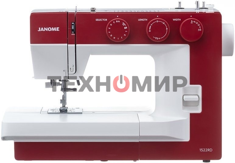 Швейная машина Janome 1522RD 25 операции, петля автомат, верт. челнок, нитевдеватель, мягкий, подарочный набор (шпульки, ножницы, сантиметровая лента, игольница)