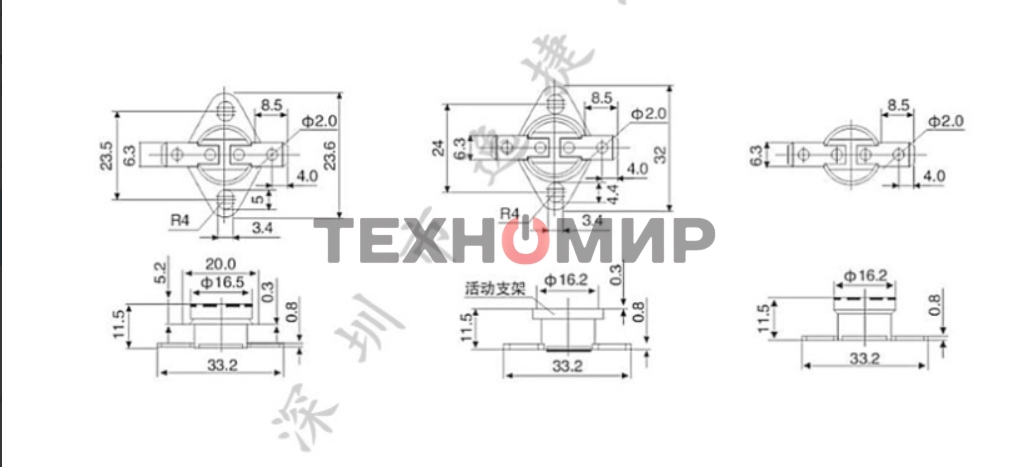 Термостат биметаллический KSD301 10А/80 С нормально разомкнутый