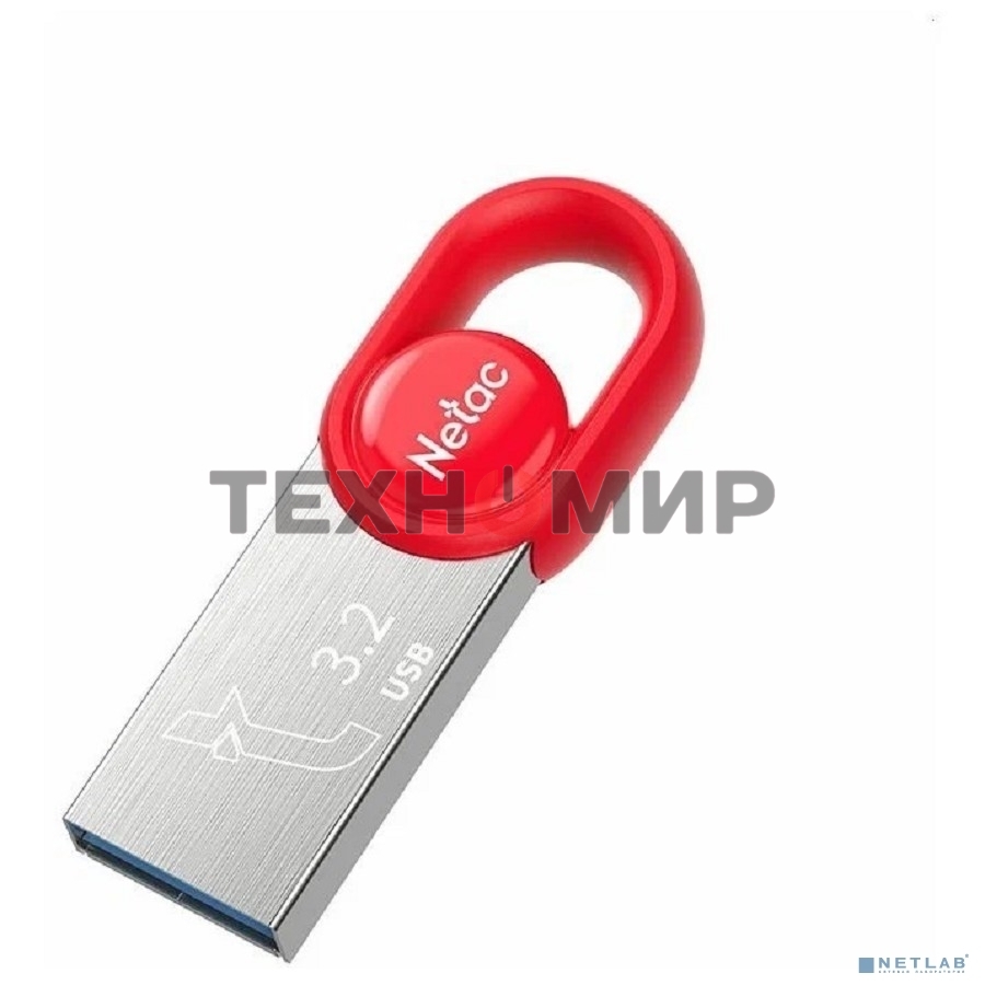 Флешка USB Netac UM2 (NT03UM2N-032G-32RE), 32Gb, USB 3.0, R/W 130/50, серебристый/красный