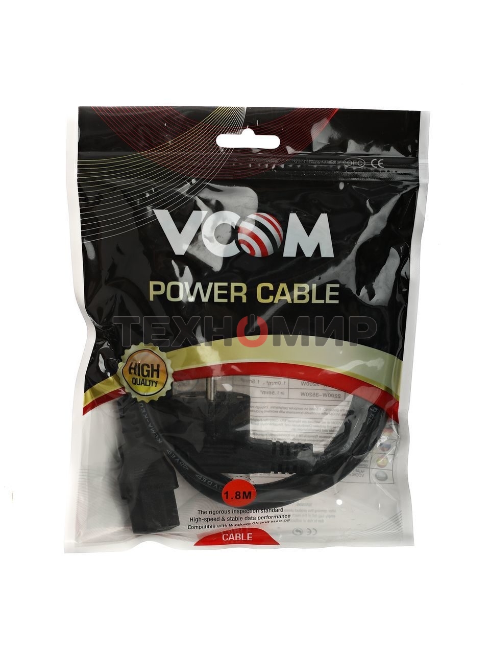Кабель компьютер-розетка 220V (EURO) VDE 3G0,75мм2 VCOM CE021-CU 1,8 м