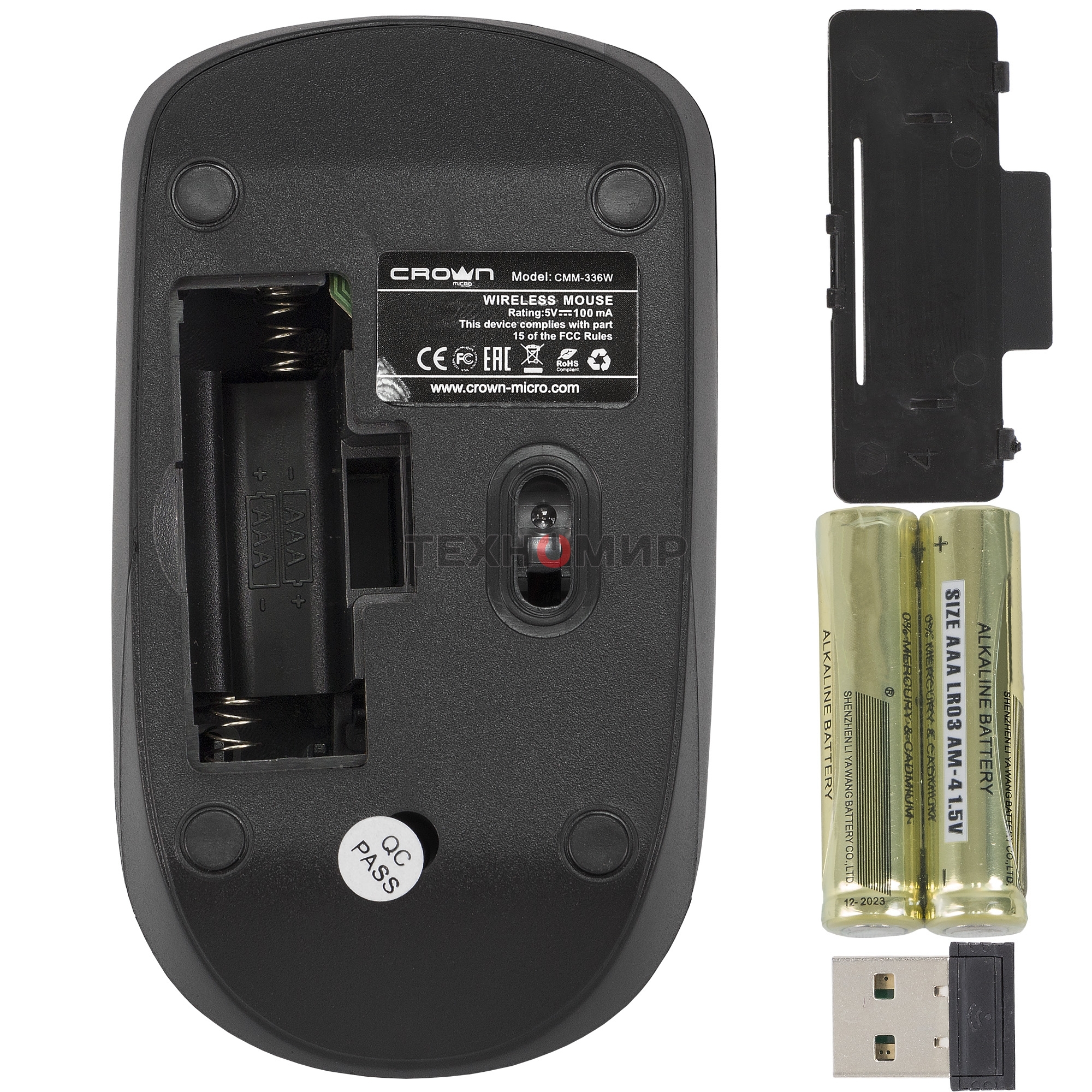 Мышь беспроводная Crown CMM-336W черный, 1600 dpi, радиоканал, USB, кнопки - 4