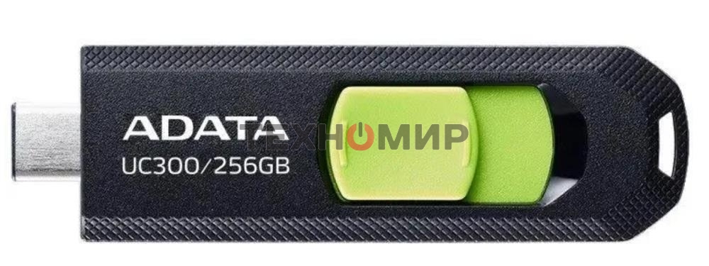 Флешка USB ADATA UC300 (ACHO-UC300-256G-RBK/GN), 256Gb, Type-C USB 3.2, R/W 100/30, черный/зеленый