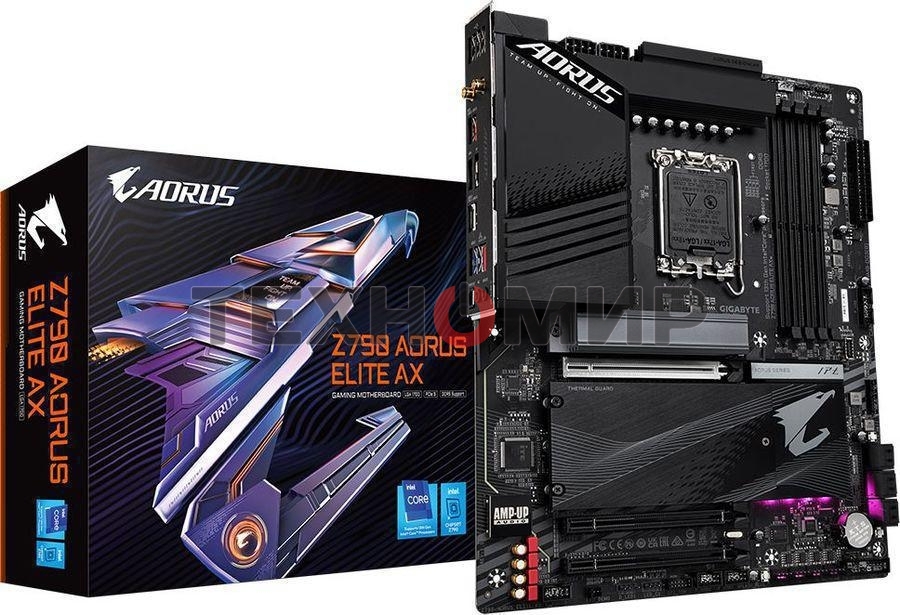 Материнская плата Gigabyte Z790 AORUS ELITE AX, LGA 1700, Intel Z790, 4xDDR5, 6xSATA, 4xM.2, 1xPCI-E 5.0 x16, 1xPCI-E 3.0 x4, 1xDP, 1xHDMI, 1x 2.5Gb LAN, 2xUSB-A 2.0, 3xUSB-A 3.2 Gen 1, 2xUSB-A 3.2 Gen 2, 1xUSB-C 3.2 Gen 2x2, 7.1, ATX