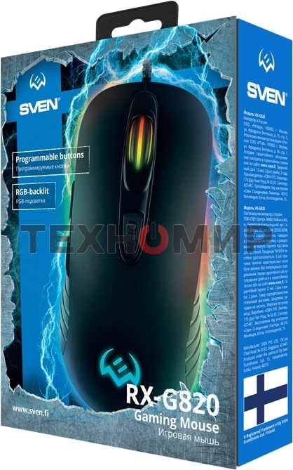 Мышь проводная SVEN RX-G820 черный, 4800 dpi, USB, кнопки - 6
