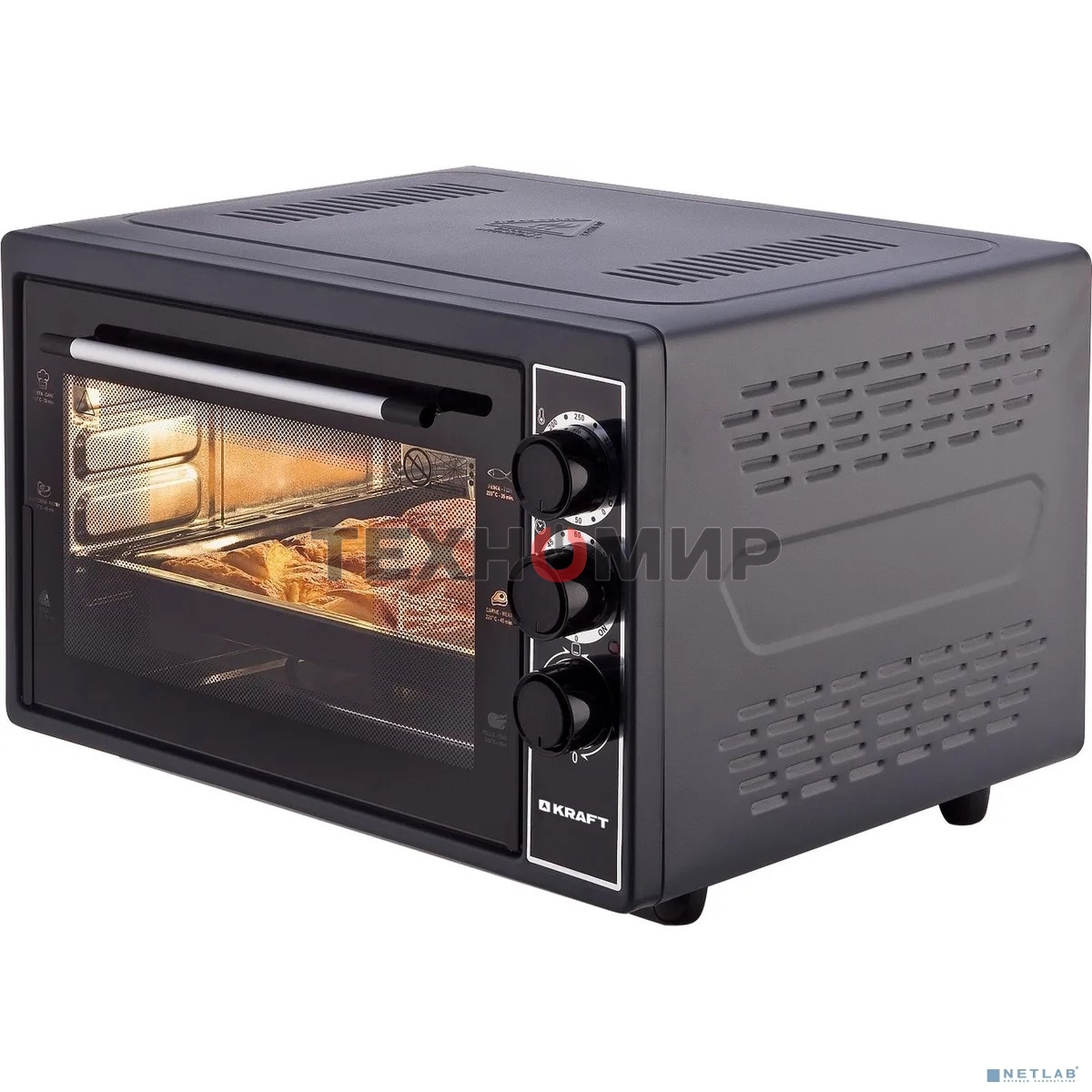 Мини-печь Kraft KF-MO3801BL, черный, 38 л.