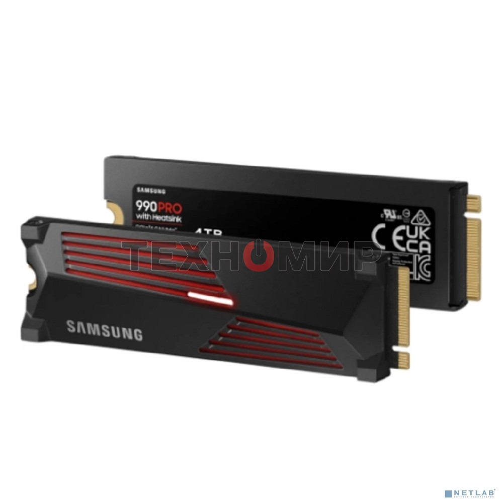 Накопитель SSD Samsung 990 Pro 4Tb, PCIe 4.0 x4, M.2 2280, NVMe, R/W 7450/6900, с радиатором