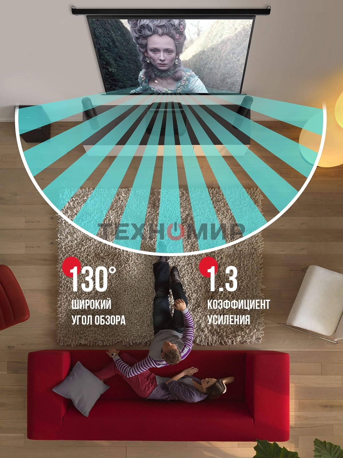 Экран для проектора S'OK Athena SGPSMS-442x249UHD на тросах с электроприводом, ПВХ+, белый к