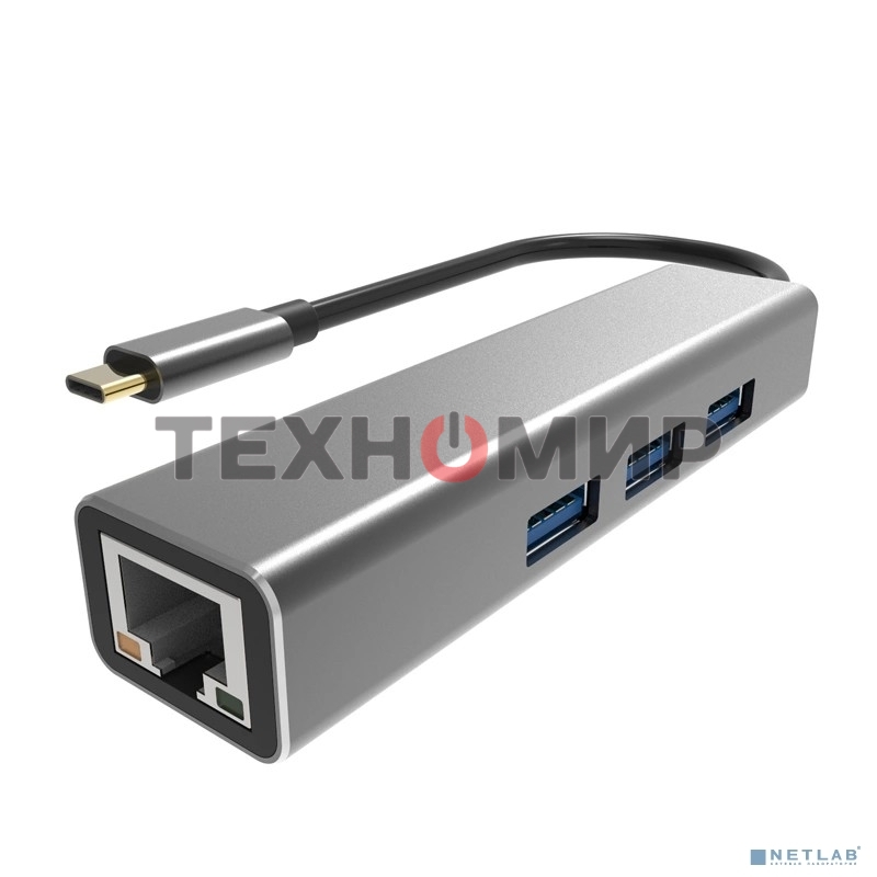 USB-концентратор USB 3.1 Type-Cm --> RJ-45+3port USB3.0(f) Aluminum Shell VCOM DH311A