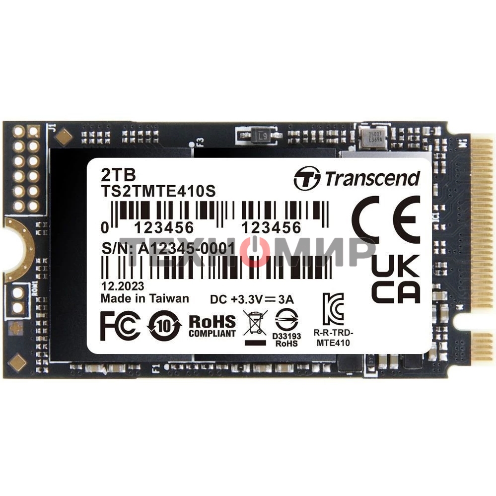 Накопитель SSD Transcend MTE410S, 2000GB, M.2(22x42мм), NVMe, PCIe 4x4, 3D TLC, R/W 5000/4300MB/s, IOPs 570 000/700 000, TBW 1200, DWPD 0.33, DRAM-less (5 лет)