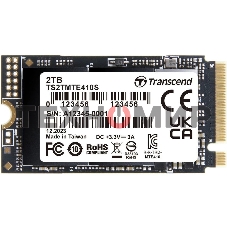 Накопитель SSD Transcend MTE410S, 2000GB, M.2(22x42мм), NVMe, PCIe 4x4, 3D TLC, R/W 5000/4300MB/s, IOPs 570 000/700 000, TBW 1200, DWPD 0.33, DRAM-less (5 лет)