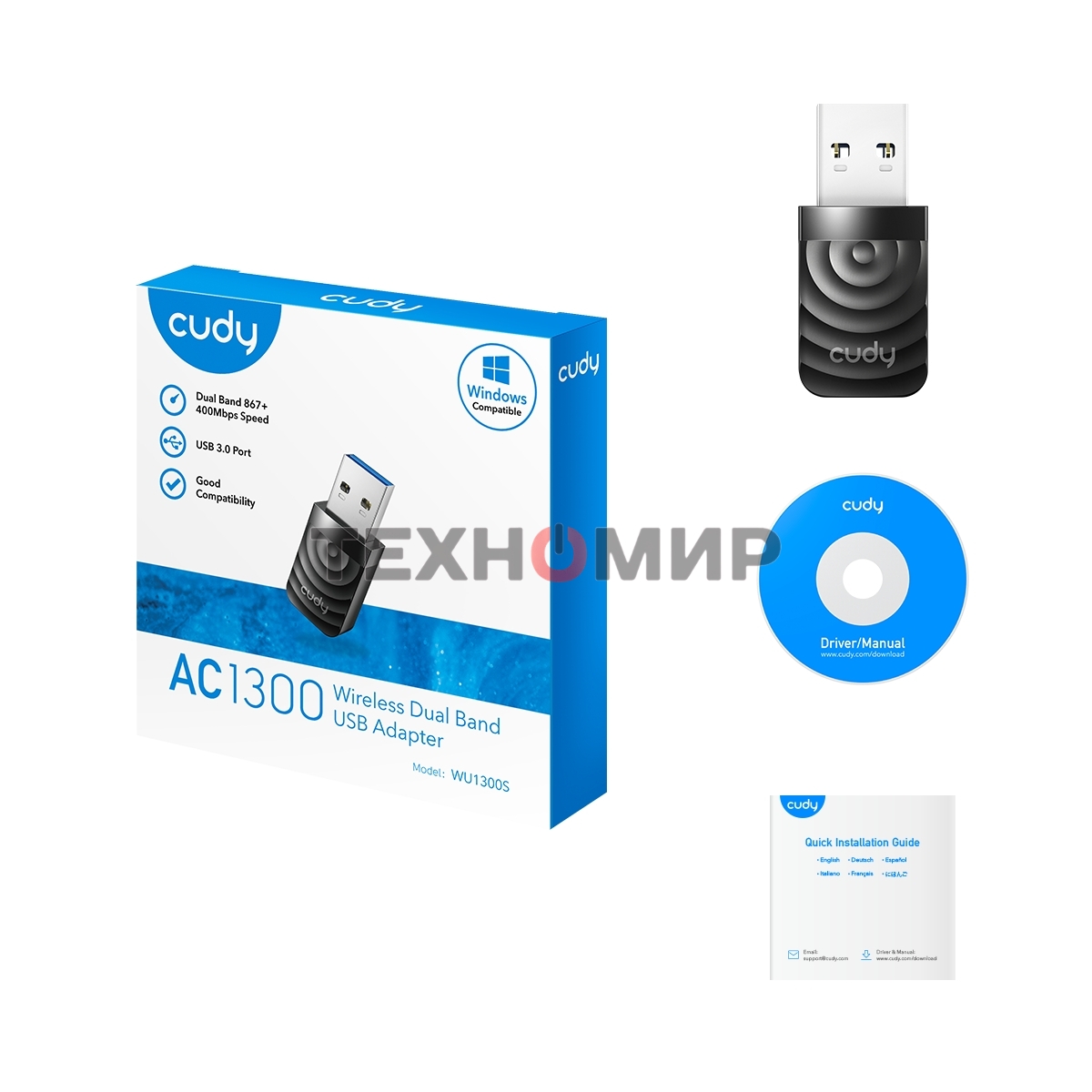 Сетевой адаптер Wi-Fi Cudy WU1300S AC1300 USB 3.0 (ант.внутр.) 1ант.