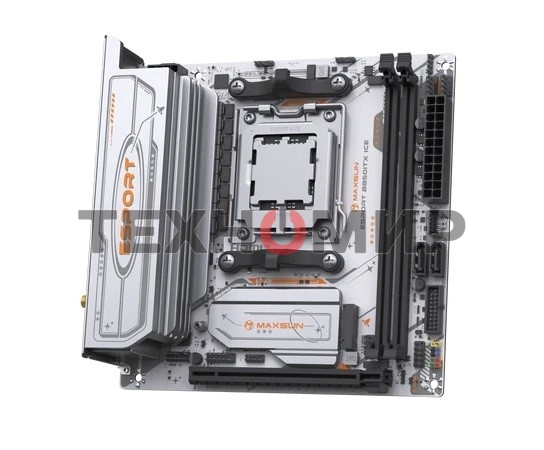 Материнская плата Maxsun eSport B850ITX WIFI ICE, AM5, AMD B850, 2xDDR5, 2xSATA, 2xM.2, 1xPCIe 5.0 x16, 1xHDMI, 1xDP, 1x2.5Gb LAN, Wi-Fi 6, Bluetooth 5.2, 2xUSB-A 5Gbps, 4xUSB-A 2.0, 3x3.5 мм, 7.1, Mini-ITX