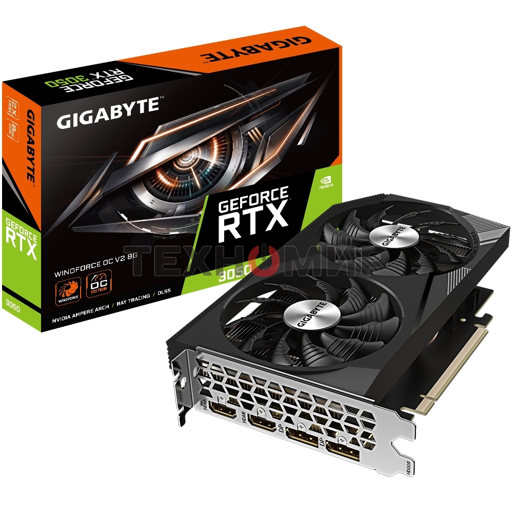 Видеокарта GIGABYTE NVIDIA GeForce RTX 3050 8Gb GDDR6 128bit 2xHDMI 2xDP