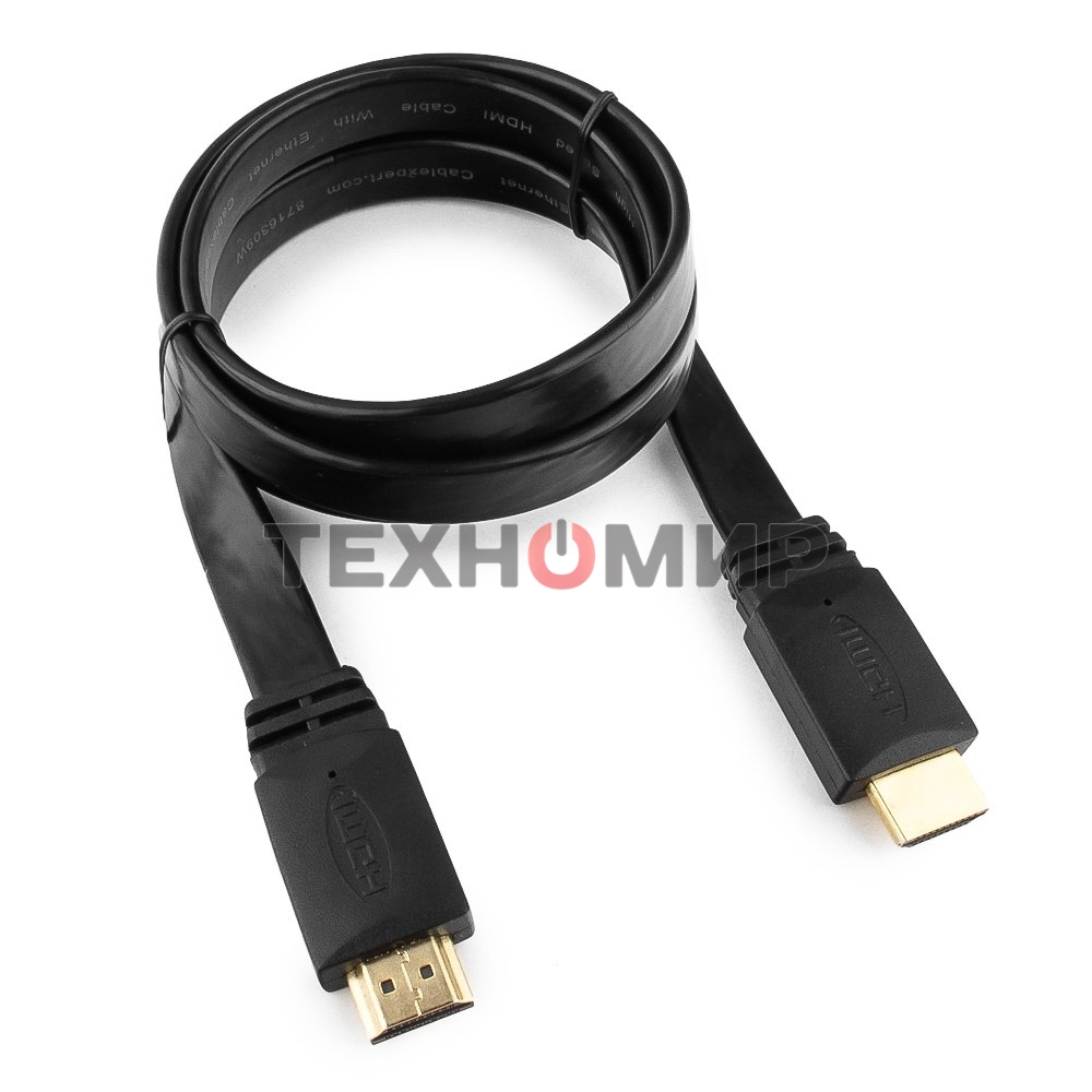 Кабель Cablexpert HDMI CC-HDMI490-15, 19M/19M, v2.0, медь, позол.разъемы, экран, плоский кабель, 1м, черный, пакет