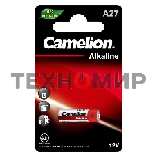 Элемент питания алкалиновый для пультов сигнализаций Camelion LR27A Mercury Free A27-BP1 12В BL-1 (блист.1шт)