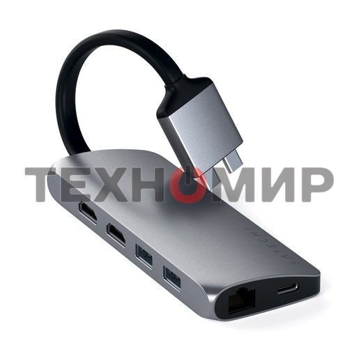USB-концентратор Satechi Type-C Dual Multimedia Adapter для Macbook с двумя портами USB-C (2019/2018 MacBook Pro, 2018 MacBook Air and 2018 Mac Mini), серый космос