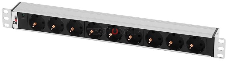 Блок розеток Rem-10 без шнура с инд., 9 Sсhuko, вход IEC 60320 C14, 10A, алюм., 19