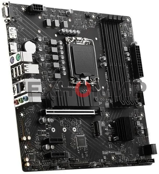 Материнская плата MSI PRO B760M-P DDR4, LGA 1700, Intel B760, 4xDDR4, 4xSATA, 2xM.2, 1xPCIe 4.0 x16, 2xPCIe 3.0 x1, 1xHDMI, 1xDP, 1xVGA, 1x1Gb LAN, 4xUSB-A 2.0, 1xUSB-A 3.2 Gen 1, 1xUSB-C 3.2 Gen 2, 3x3.5 мм, 7.1, mATX
