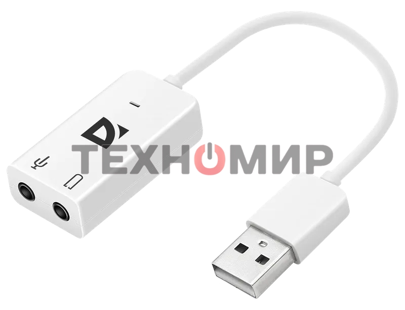Кабель-переходник Defender/Аудиовход: 2 x 3.5 мм jack/Аудиовыход: USB/встроенная звуковая карта.