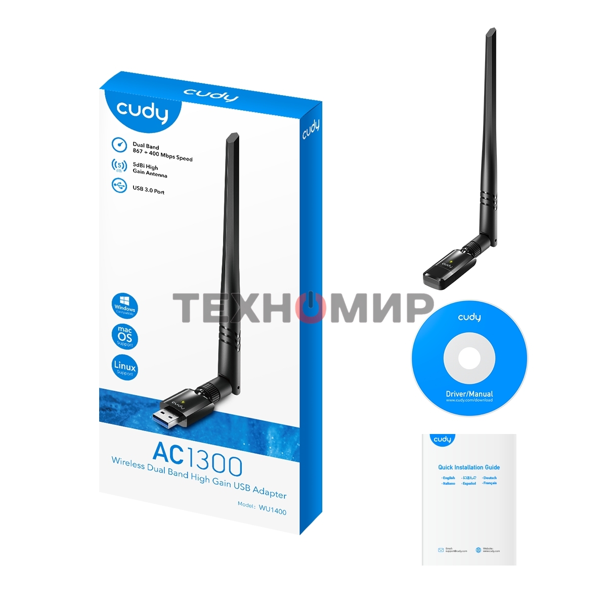 Сетевой адаптер Wi-Fi Cudy WU1400 AC1300 USB 3.0 (ант.внеш.несъем.) 1ант.