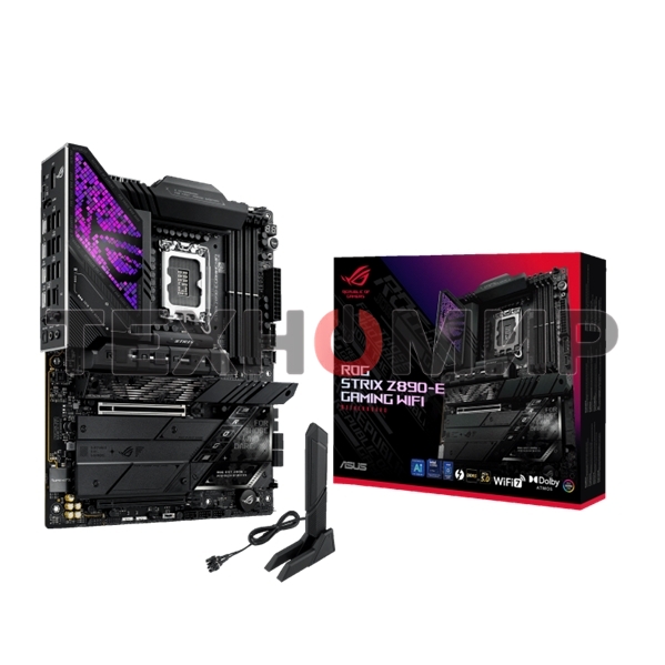 Материнская плата ASUS ROG STRIX Z890-E GAMING WIFI, LGA 1851, Intel Z890, 4xDDR5, 4xSATA, 7xM.2, 1xPCIe 5.0 x16, 1xPCIe 4.0 x16, 1xHDMI, 1xDP, 2xUSB-C Thunderbolt 4, 7xUSB-A 3.2 Gen 2, 3xUSB-A 3.2 Gen 1, 2xUSB-C 3.2 Gen 2x2, 1x 5Gb LAN, 2x3.5 мм, 7.1, AT