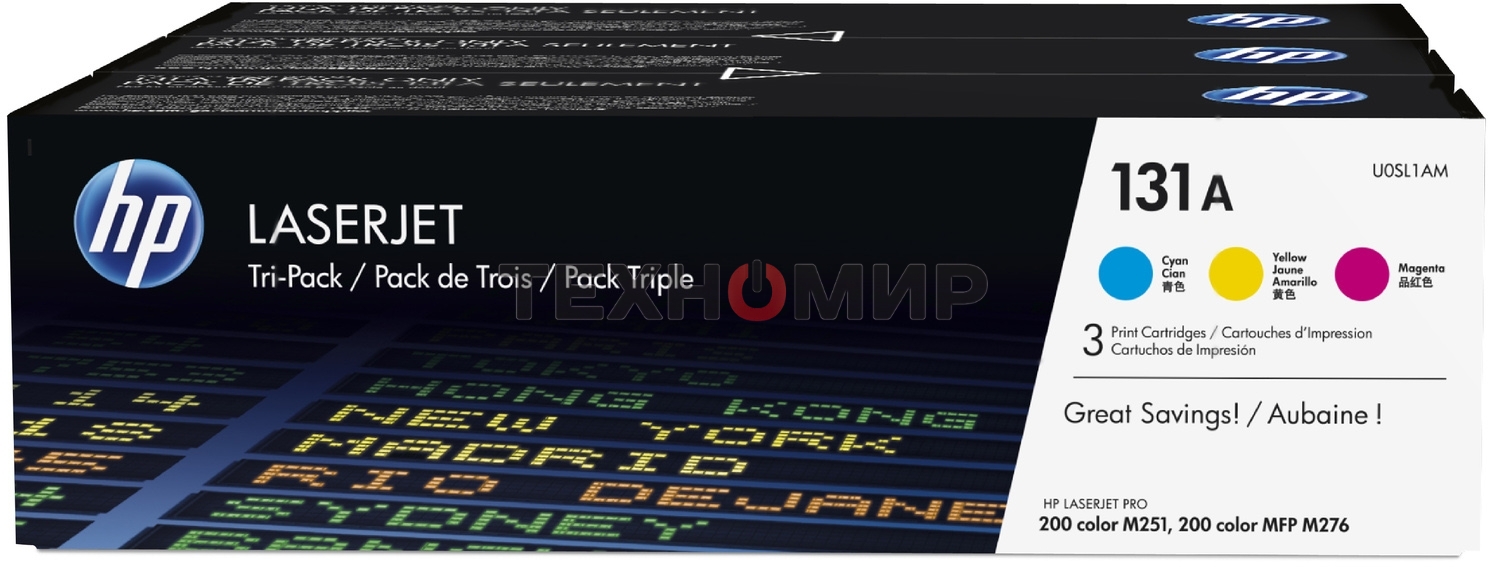 Картридж лазерный комплект HP 131A U0SL1AM голубой/пурпурный/желтый для HP LJ Pro 200/Color M251/M251n/M25 (3 х 1800 стр.)