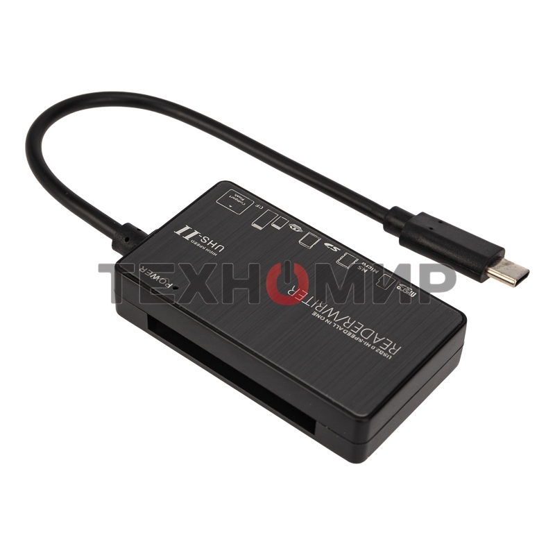 Кард-ридер Rexant 18-4118/черный/MS/MS PRODUO/M2/MMC/SD/microSD/microSDHC/microSDXC/USB Type-C/пластик