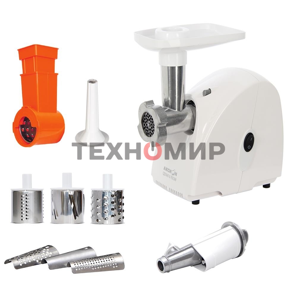 Мясорубка электрическая Аксион М32.02 белый, 1500 Вт, 1.7 кг/мин, защита от перегрузки, насадки - 5