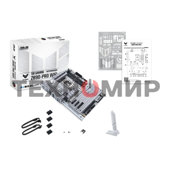Материнская плата ASUS TUF GAMING Z890-PRO WIFI, LGA 1851, Intel Z890, 4xDDR5, 4xSATA, 4xM.2, 1xPCIe 5.0 x16, 1xPCIe 4.0 x4, 2xPCIe x1, 1xHDMI, 1xDP, 2xUSB-C Thunderbolt 4, 6xUSB-A 10Gbps, 1x 2.5Gb LAN, 5x3.5 мм, 7.1, ATX