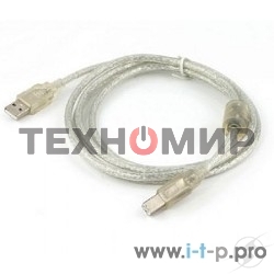 Кабель USB2.0 Cablexpert CCF-USB2-AMBM-TR-15, AM/BM, медь, двойн.экран, фер.кольцо, Pro, 4.5м, прозрач, пакет